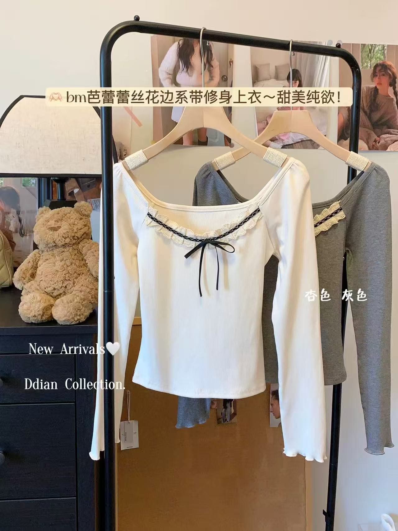 2 2 徳 플러시 240 그램 순수한 욕망 bm 바람 레이스 조각 u 칼라 긴팔 티셔츠 여성 가을 나비 상세 이미지 5