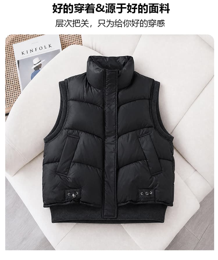 트렌드 미니멀리즘 민소매 조끼 여자 2026 겨울 새로운 외국 가스 캐주얼 품격 스탠드 칼라 오픈 가디건 맨위 상세 이미지 6