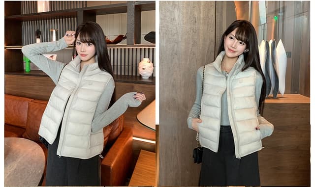 실사 2026 스탠드 칼라 쇼트 스타일 아래 면화 의류 베스트 디자인 센스 루즈핏 슬림해 보이는 작은 키 민소매 재킷 상세 이미지 17