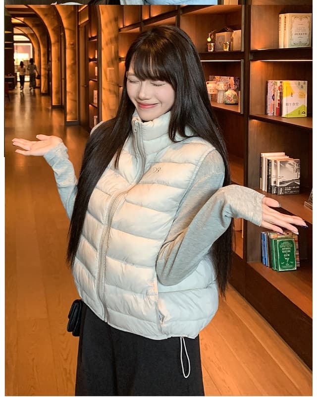 실사 2026 스탠드 칼라 쇼트 스타일 아래 면화 의류 베스트 디자인 센스 루즈핏 슬림해 보이는 작은 키 민소매 재킷 상세 이미지 19