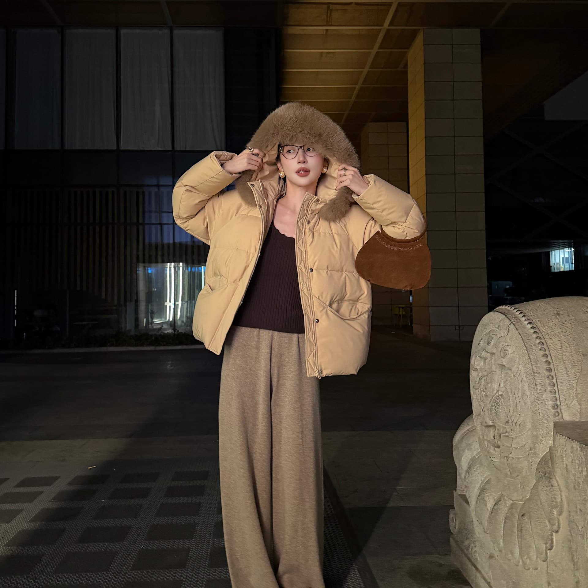향기로운 백주 노래 중간 길이 다운 재킷 면 의류 여성 겨울 빅 사이즈 한국 스타일 다운 재킷 루즈핏 후드 쇼트 스타일 보온 외부 이미지 5