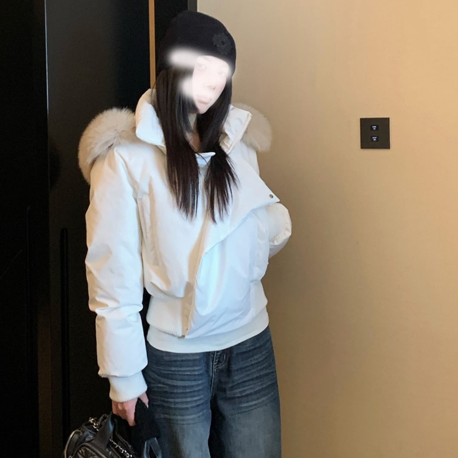 블루스 순간 여우 모피 칼라 쇼트 스타일 자이언트 잘 생긴 다운 재킷 여성 머저리 작은 키 재킷 새로운 코튼 자켓