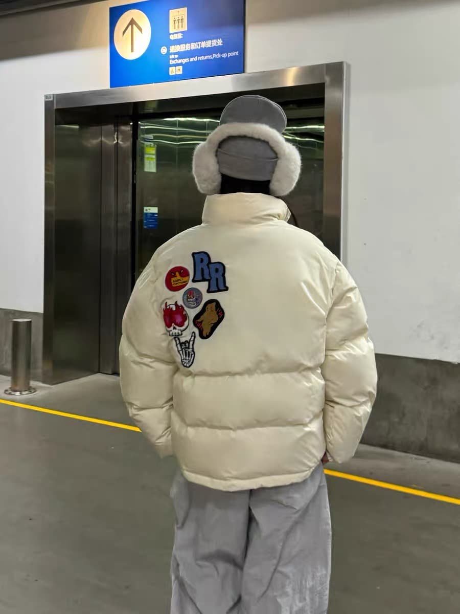 2025 새로운 amobeba 알파벳 자수 면 의류 루즈핏 남녀 아메리칸 겨울 두꺼운 빵 외투 상세 이미지 17