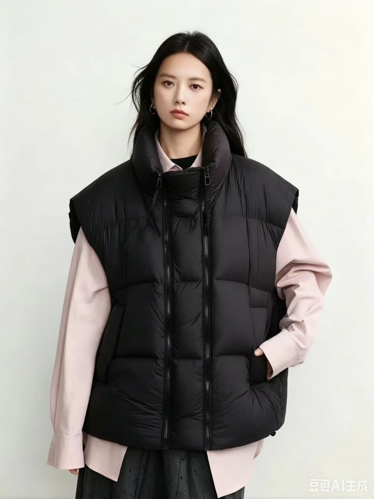 2026 년 가을 겨울철 새로운 빅 사이즈 한국 스타일 레트로 다용도 루즈핏 슬림해 보이는 더블 지퍼 다운 코튼 조끼 상세 이미지 1