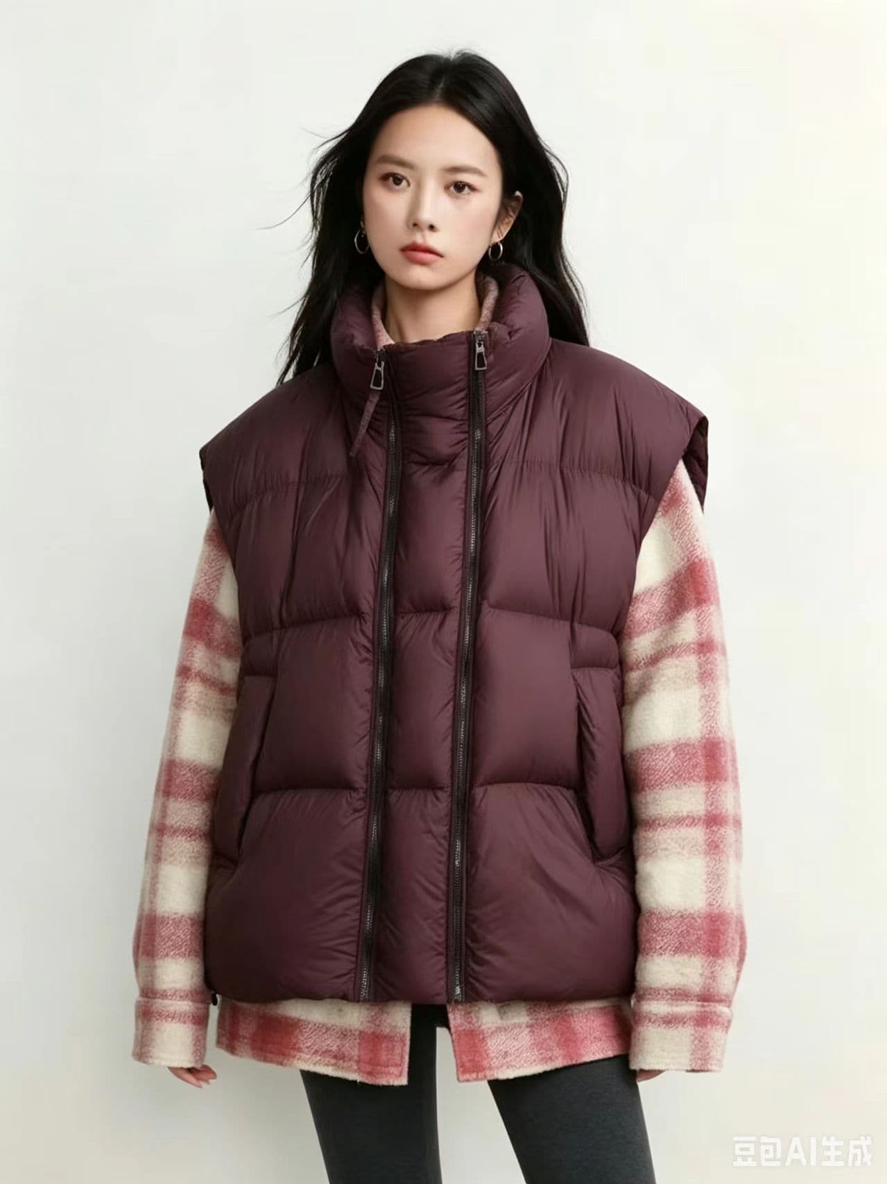 2026 년 가을 겨울철 새로운 빅 사이즈 한국 스타일 레트로 다용도 루즈핏 슬림해 보이는 더블 지퍼 다운 코튼 조끼 상세 이미지 3