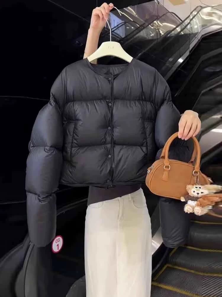 한국어 면 의류 여성 가을 겨울철 2026 년 패션 새로운 한국 스타일 루즈핏 두꺼운 작은 키 라운드 넥 패딩 재킷 상세 이미지 6
