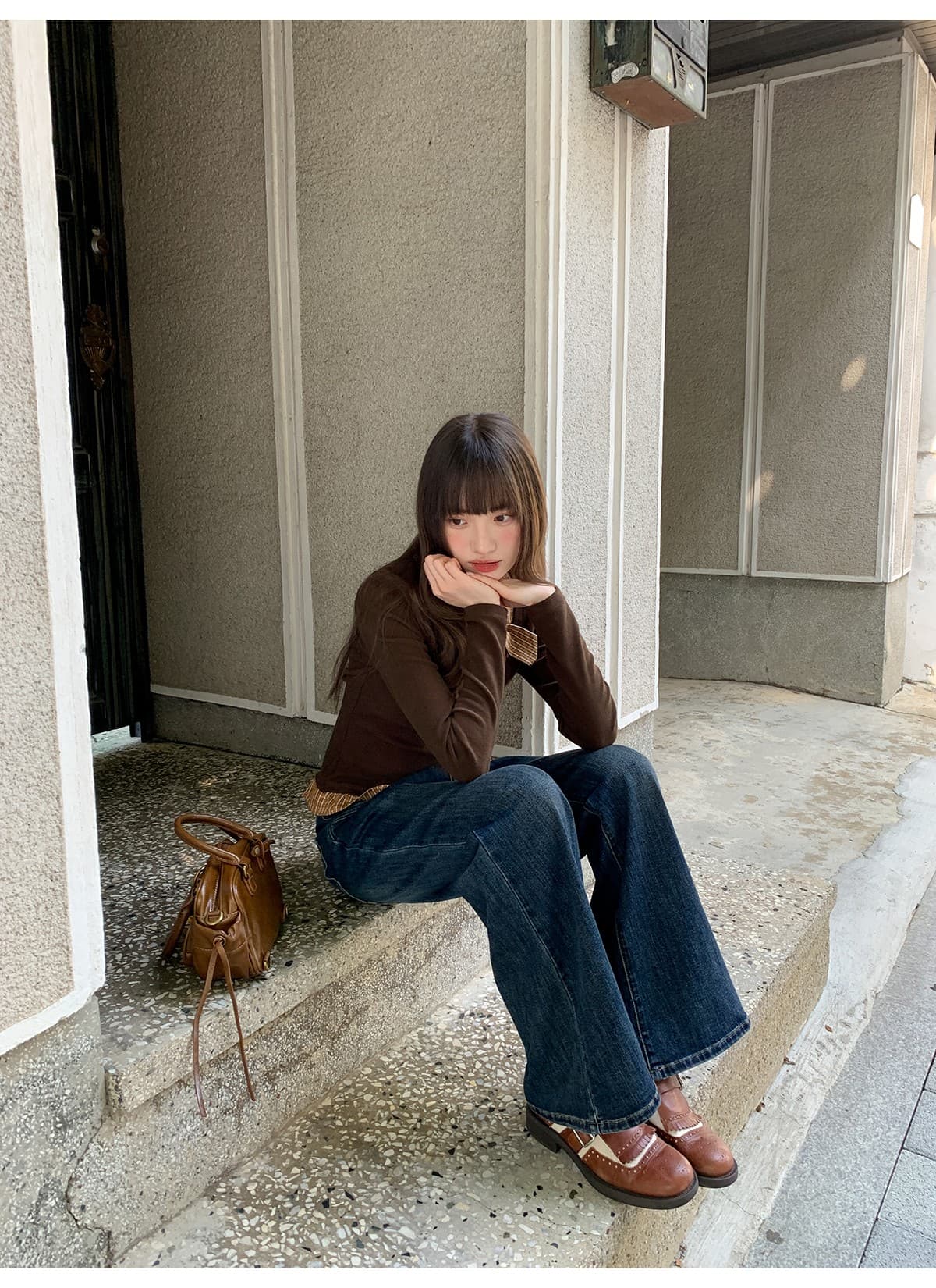 페이크 레이어드 패치워크 긴팔 티셔츠 여성 가을 겨울 새로운 스트랩 작은 셔츠 작은 대중 몸매 가꾸기 체크무늬 맨위 상세 이미지 1