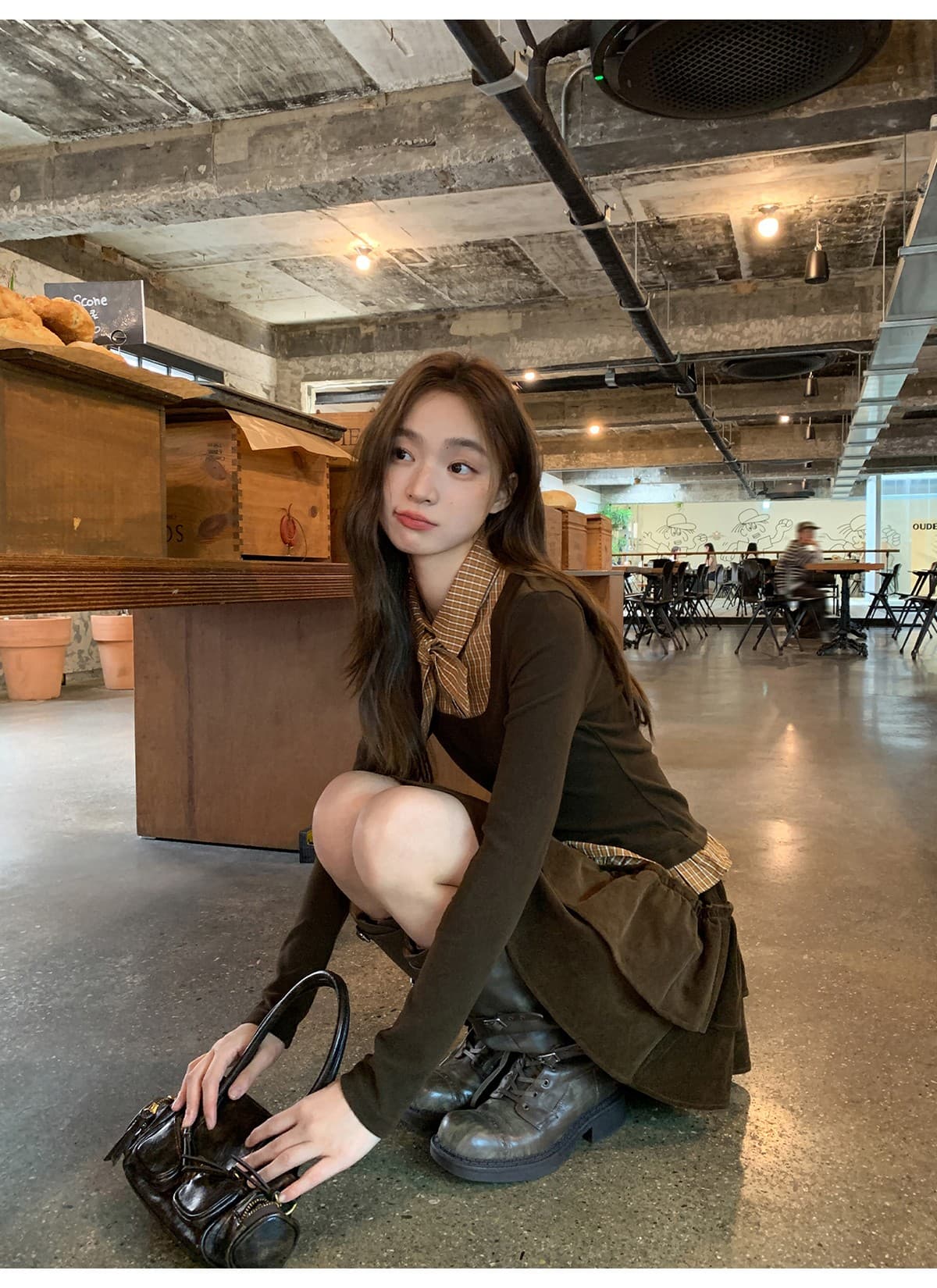 페이크 레이어드 패치워크 긴팔 티셔츠 여성 가을 겨울 새로운 스트랩 작은 셔츠 작은 대중 몸매 가꾸기 체크무늬 맨위 상세 이미지 4