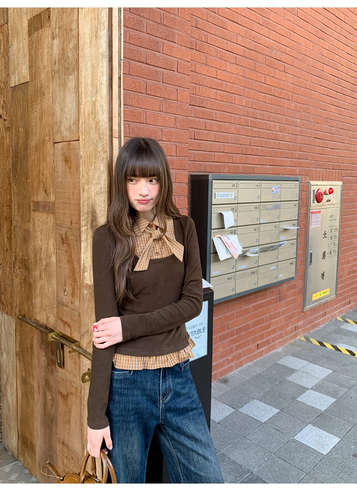 페이크 레이어드 패치워크 긴팔 티셔츠 여성 가을 겨울 새로운 스트랩 작은 셔츠 작은 대중 몸매 가꾸기 체크무늬 맨위 상세 이미지 11
