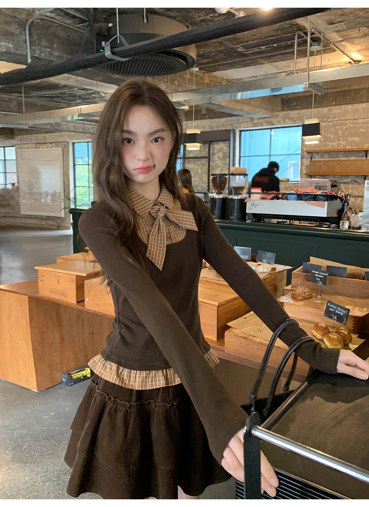 페이크 레이어드 패치워크 긴팔 티셔츠 여성 가을 겨울 새로운 스트랩 작은 셔츠 작은 대중 몸매 가꾸기 체크무늬 맨위 상세 이미지 16
