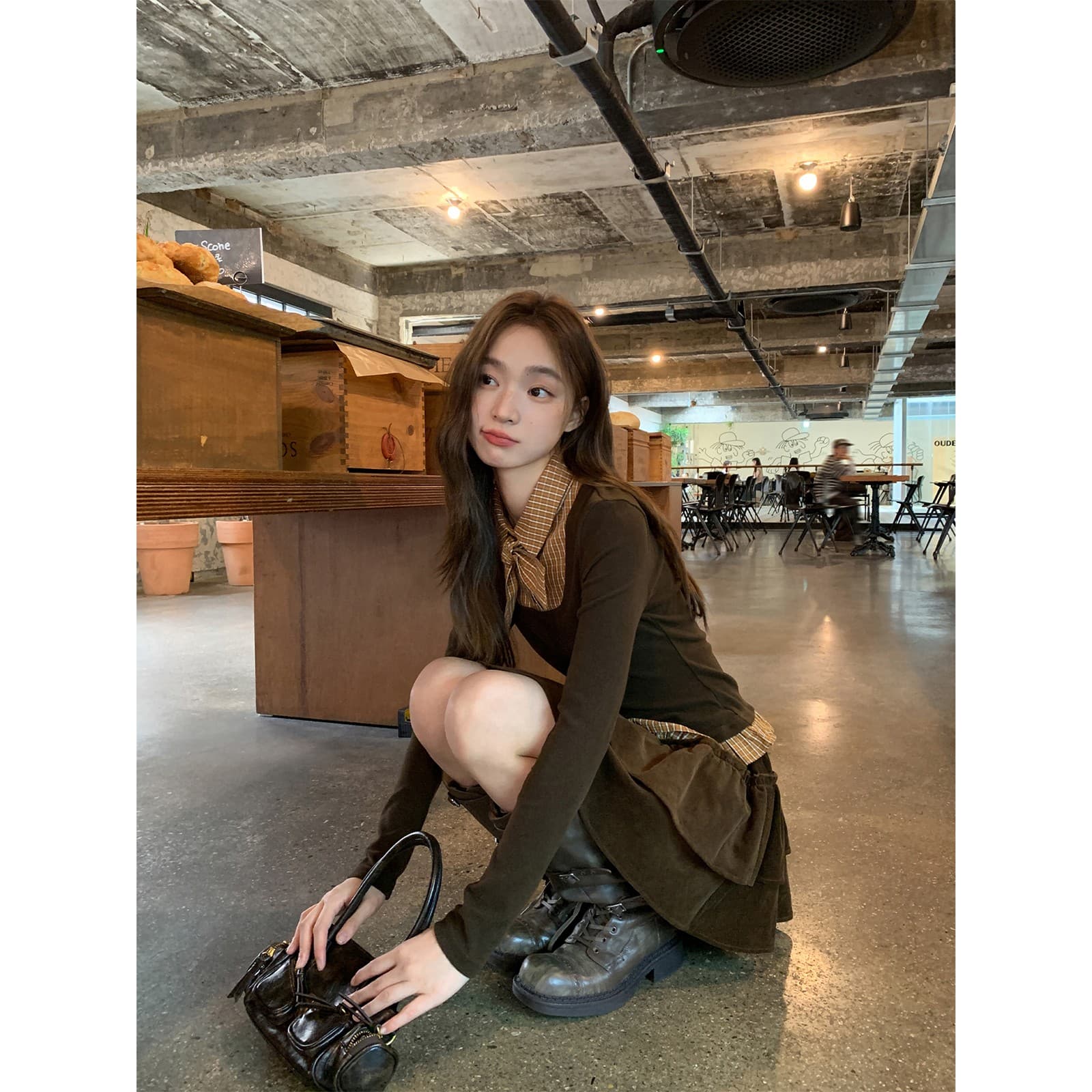 페이크 레이어드 패치워크 긴팔 티셔츠 여성 가을 겨울 새로운 스트랩 작은 셔츠 작은 대중 몸매 가꾸기 체크무늬 맨위 상세 이미지 23