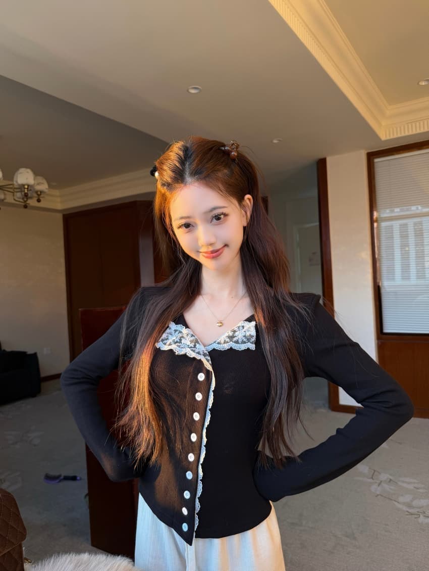 긴팔 티셔츠 여성 가을 겨울 새로운 스트랩 작은 셔츠 작은 대중 몸매 가꾸기 체크무늬 맨위 상세 이미지 8