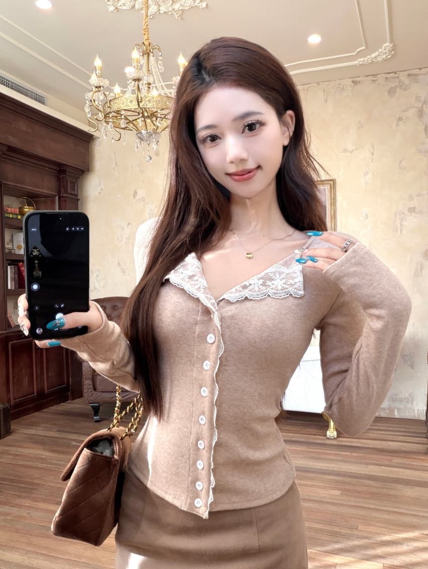 긴팔 티셔츠 여성 가을 겨울 새로운 스트랩 작은 셔츠 작은 대중 몸매 가꾸기 체크무늬 맨위 상세 이미지 11