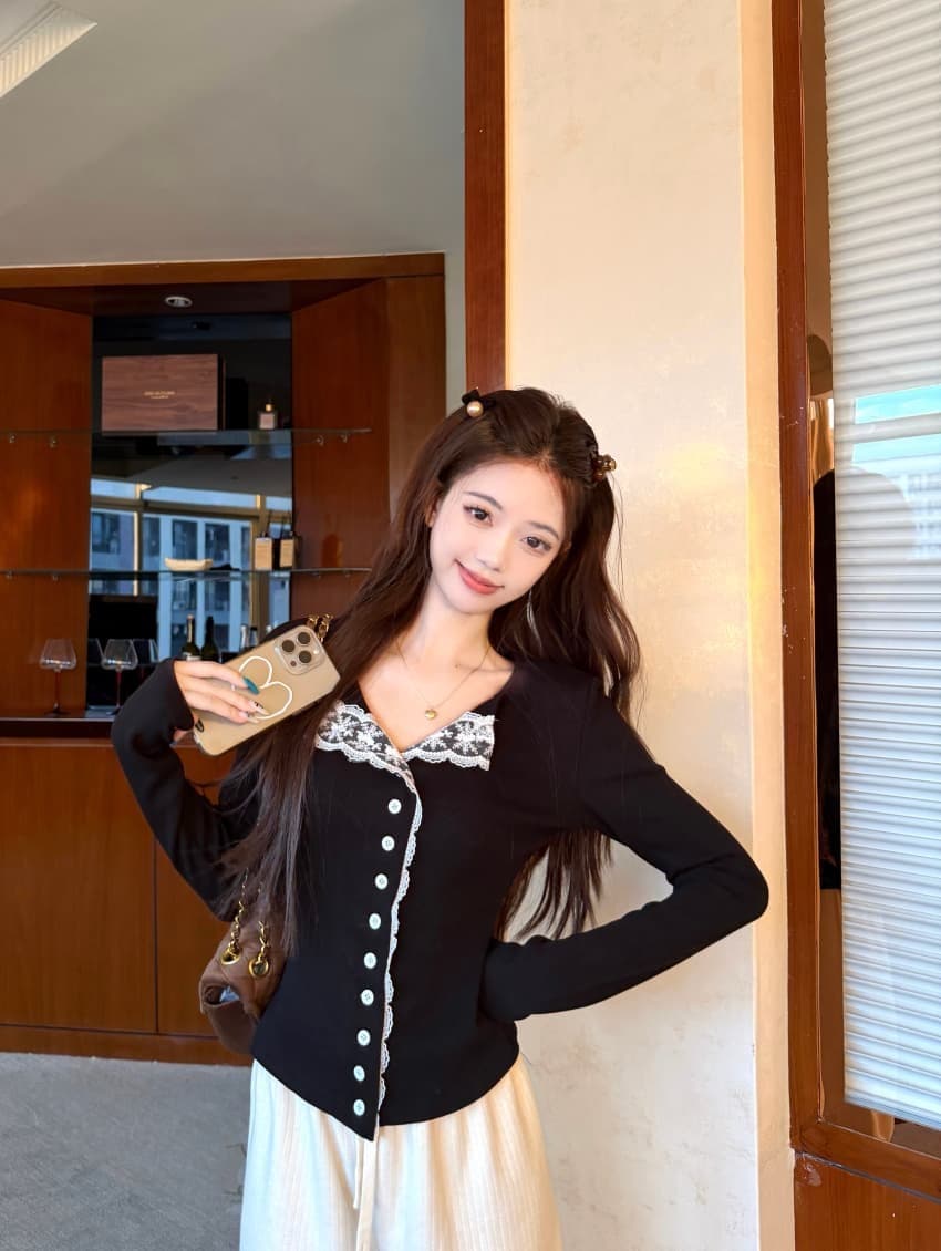 긴팔 티셔츠 여성 가을 겨울 새로운 스트랩 작은 셔츠 작은 대중 몸매 가꾸기 체크무늬 맨위 상세 이미지 15