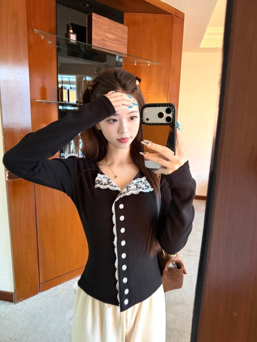 긴팔 티셔츠 여성 가을 겨울 새로운 스트랩 작은 셔츠 작은 대중 몸매 가꾸기 체크무늬 맨위 상세 이미지 28