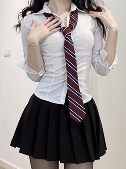 화이트 거품 소매 긴팔 jk 여성 셔츠 봄 가을 인사이드 가져 가라. 만나는 셔츠 불규칙 허리 수축 몸매 가꾸기 쇼트 스타일 맨위 상세 이미지 2