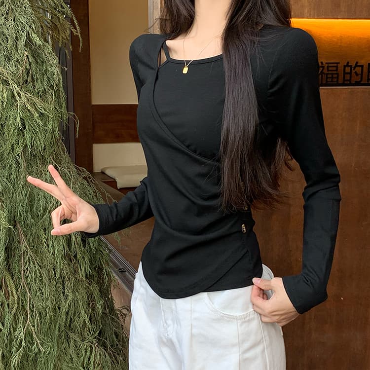 260 그램 모달 긴팔 티셔츠 여성 의류 봄 가을 겨울 기본 셔츠 인사이드 가져 가라. 불규칙 상세 이미지 16