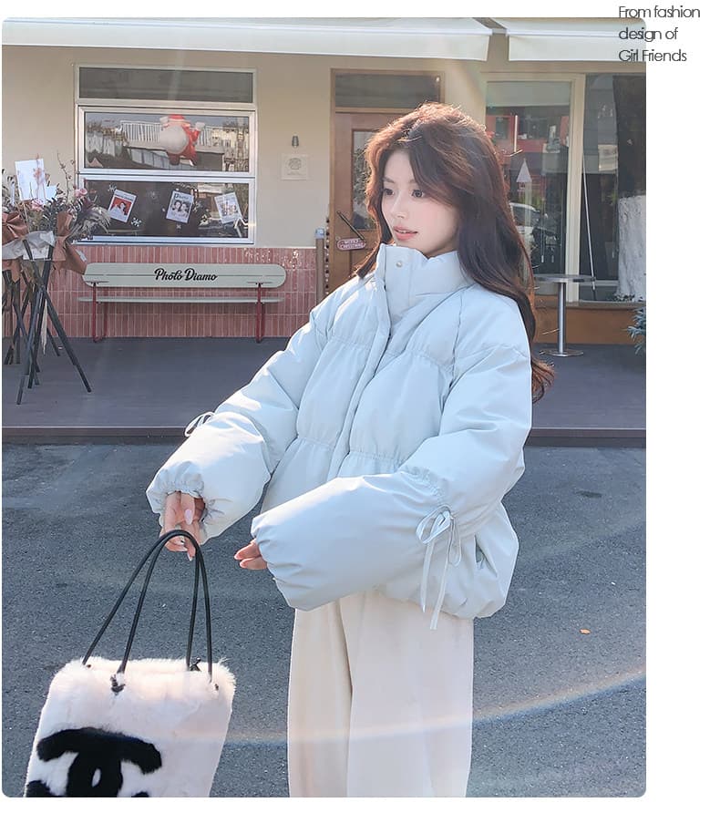 스탠드 칼라 파란색 버블 푸 다운 재킷 여성 겨울 쇼트 스타일 2026 새로운 작은 키 아래 면화 의류 패딩 재킷 두꺼움 재킷 상세 이미지 4