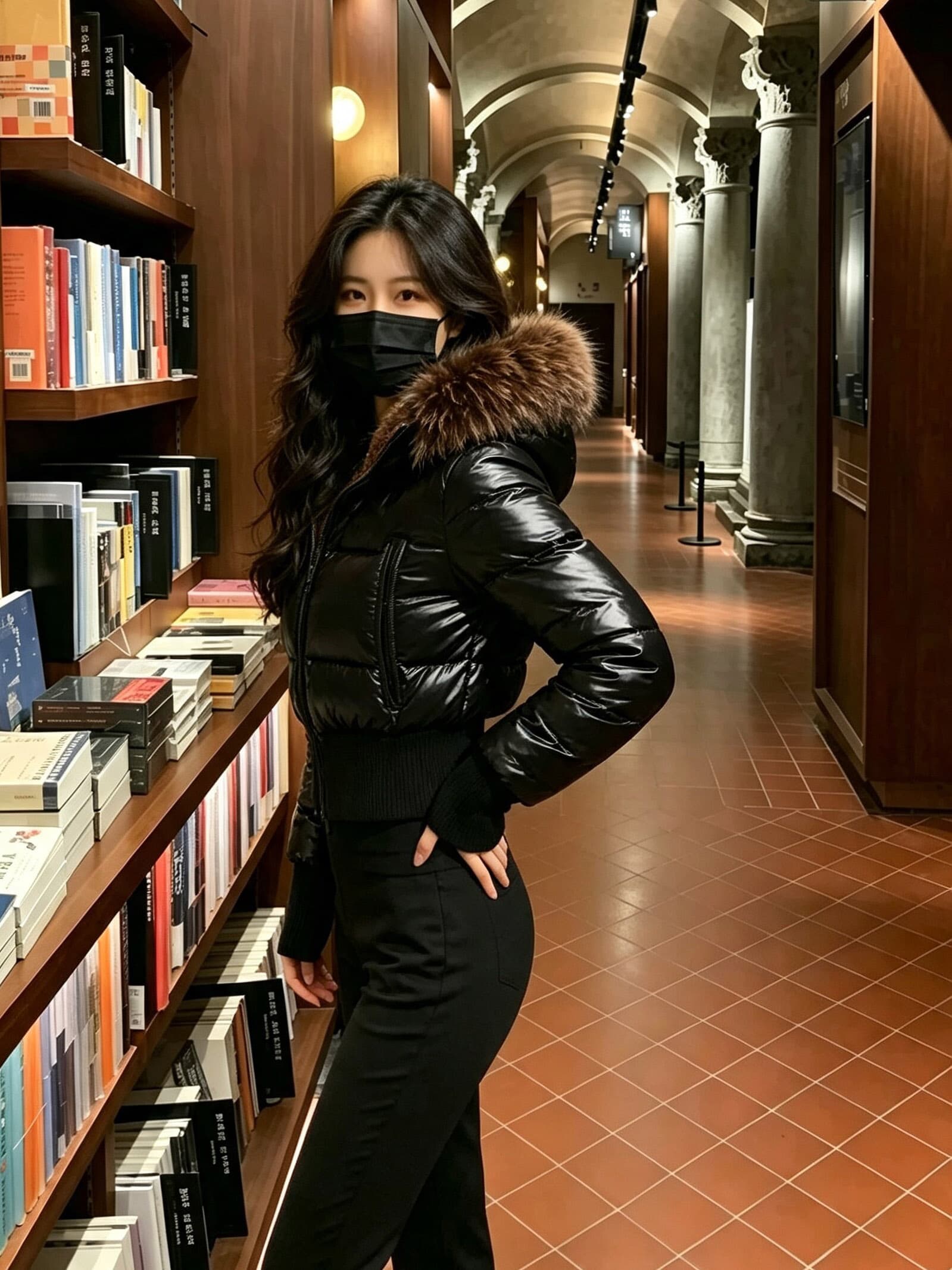 한 부서 네리 털이 있는 방수 가죽 표면 허리 수축 패딩 재킷 다운 코트 겨울 재킷 두꺼움 목화 진딧물 면 의류 여성 상세 이미지 4
