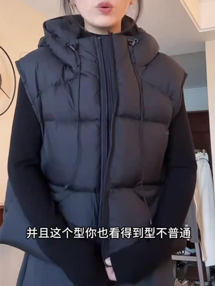 다운 코튼 베스트 여성 짧은 후드 새로운 2026 한 루즈핏 고급 센스 작은 키 조끼 어깨 재킷 상세 이미지 6