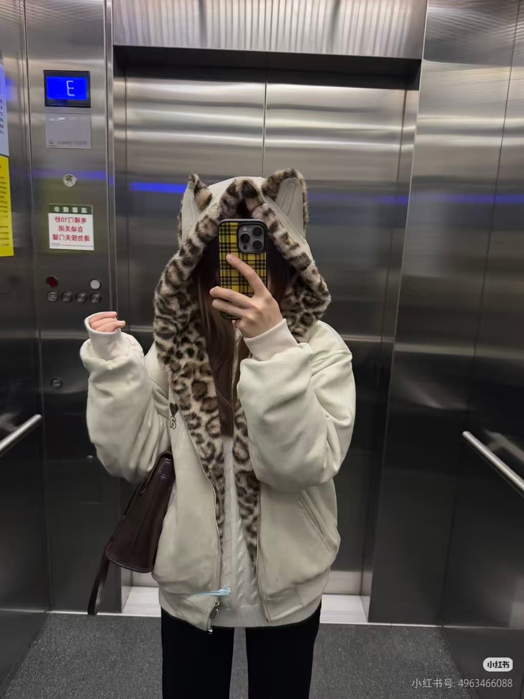가을 겨울 귀여운 핑크색 토끼 귀 보온 후드티 재킷 작은 대중 디자인 레오파드 무늬 네리 지퍼 후드 털이 있는 맨위 상세 이미지 22