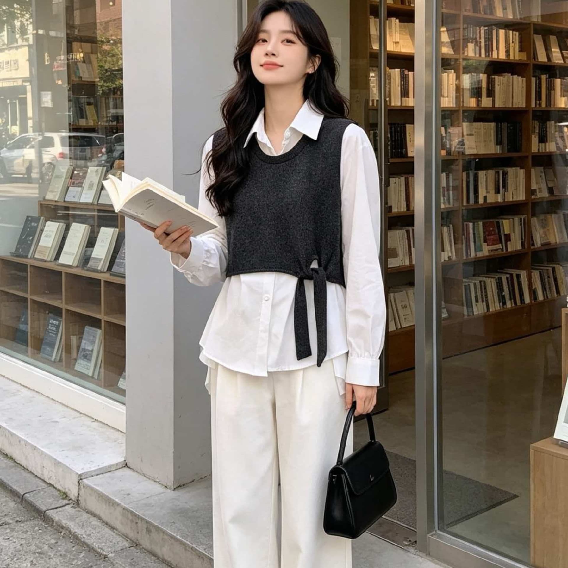 아름다움 라드. 니트 패치워크 페이크 레이어드 여성 셔츠 2026 년 가을 새로운 우아함 패션 출퇴근 맨위