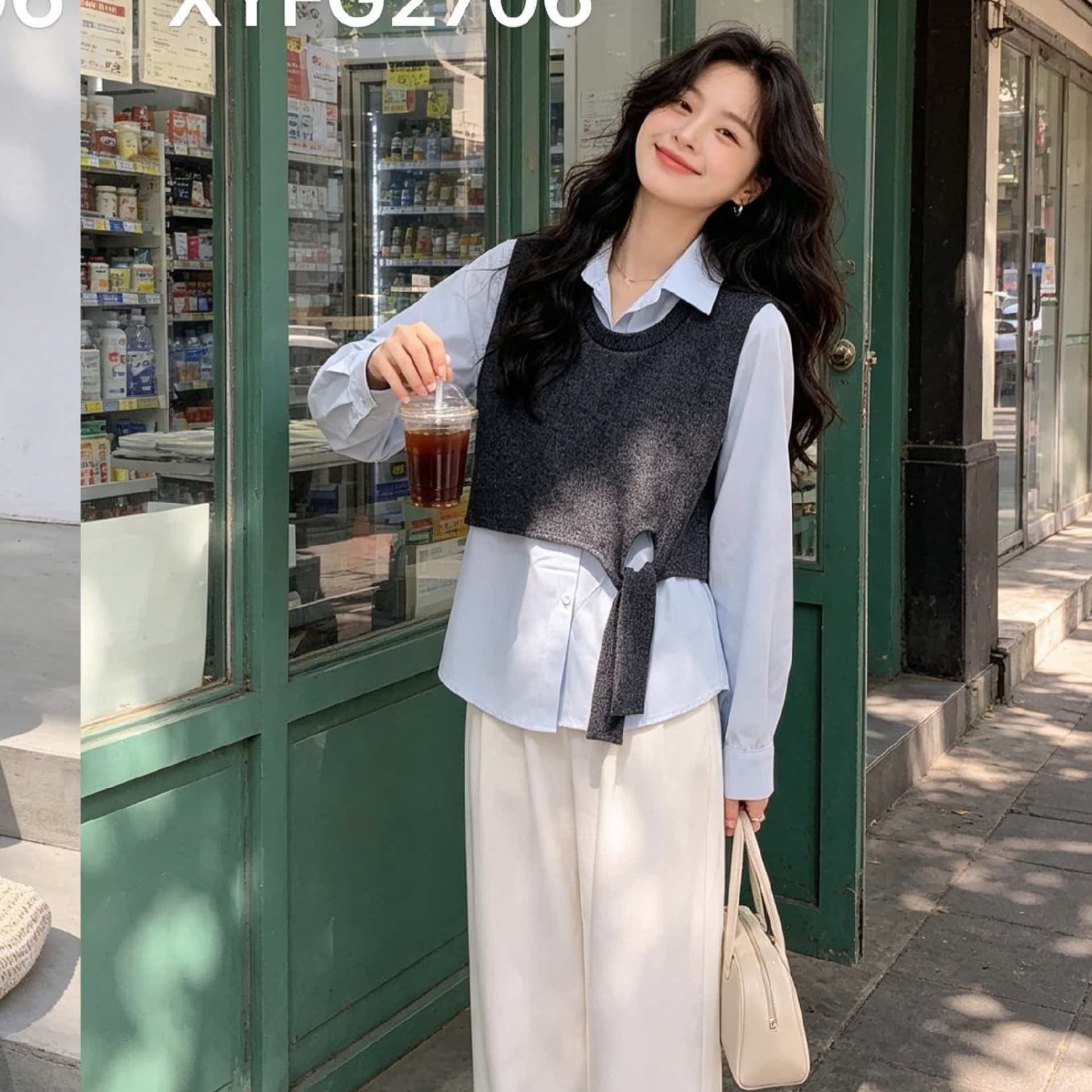 아름다움 라드. 니트 패치워크 페이크 레이어드 여성 셔츠 2026 년 가을 새로운 우아함 패션 출퇴근 맨위 이미지 4