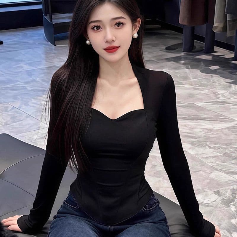 무거운 봄 가을 섹시함 3 차원 몸 튜브탑 긴팔 티셔츠 여성 몸매 가꾸기 슬림해 보이는 인사이드 잡아라. 의류 이미지 2