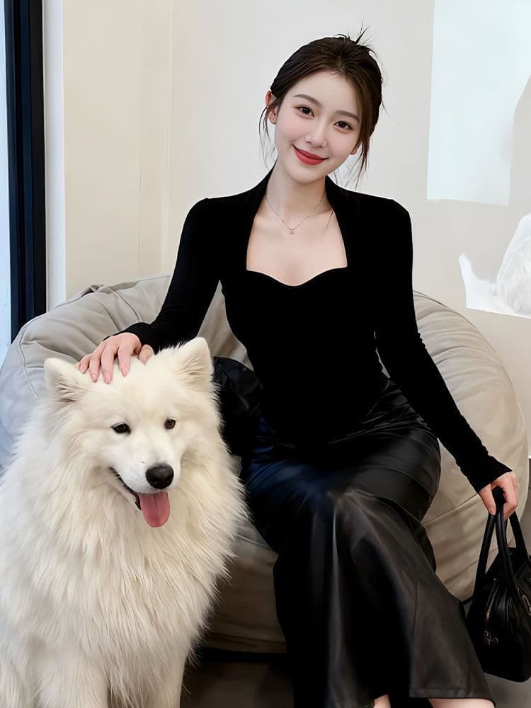 무거운 봄 가을 섹시함 3 차원 몸 튜브탑 긴팔 티셔츠 여성 몸매 가꾸기 슬림해 보이는 인사이드 잡아라. 의류 상세 이미지 3