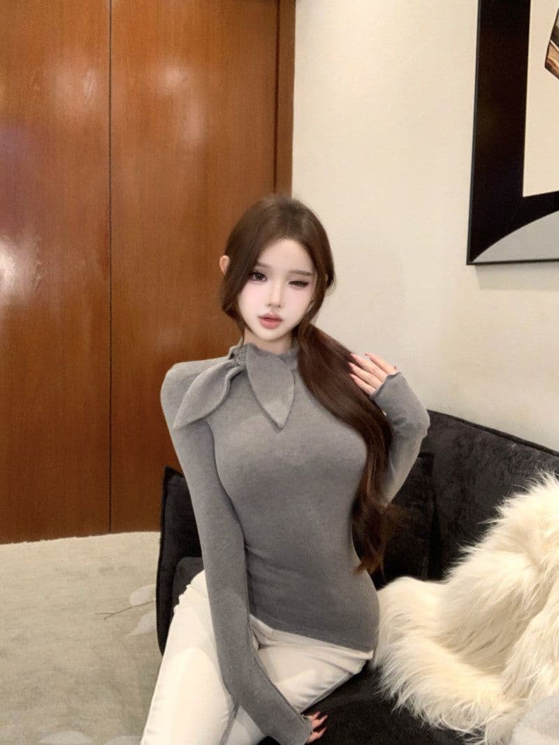 아름다움 라드. 커피 색상 스트라이프 긍정적 인 어깨 긴팔 티셔츠 여성 봄 여름 허리 수축 불규칙 맨위 상세 이미지 9