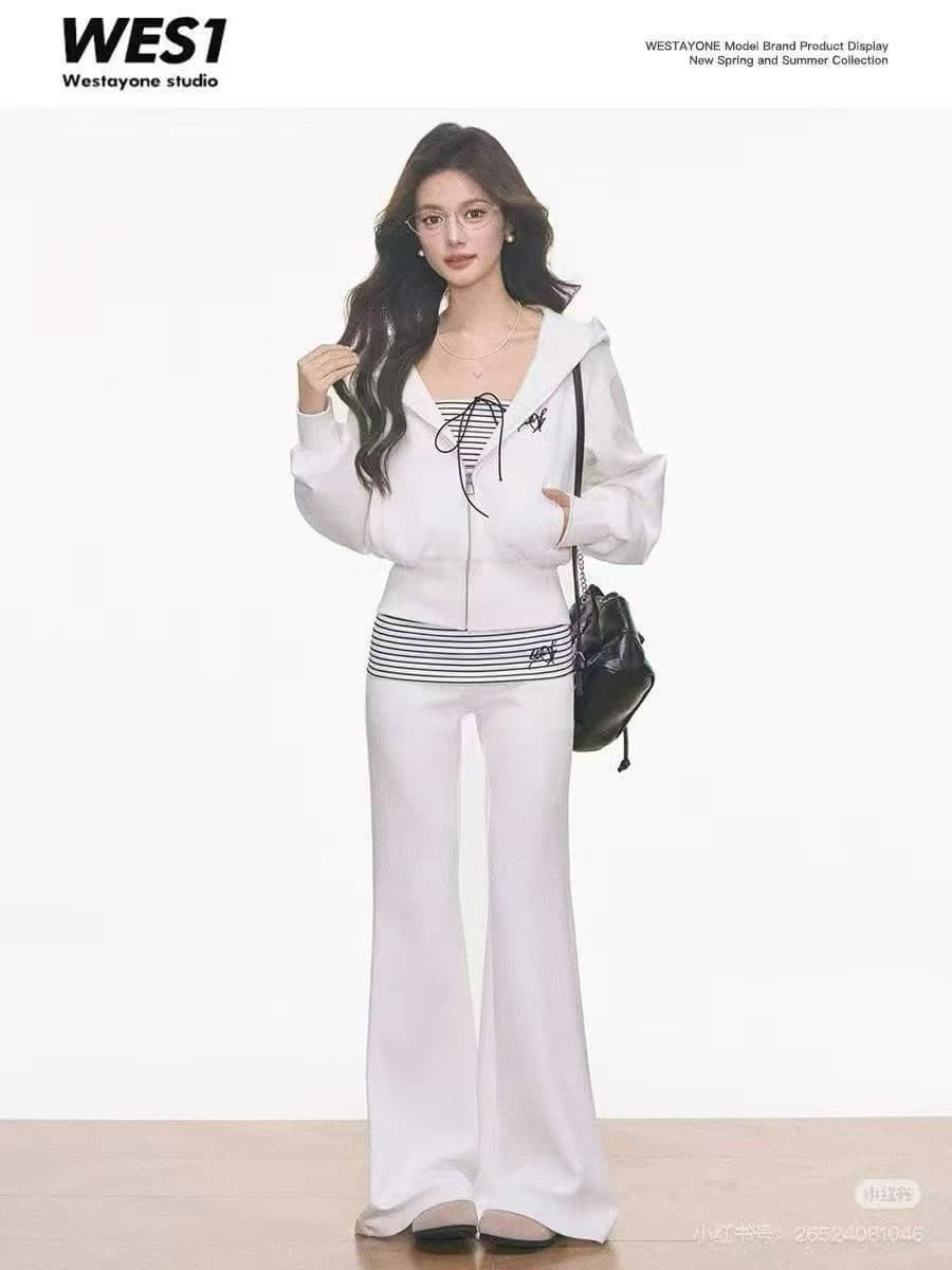튜브탑 스트라이프 부츠컷 바지 느긋한 바람 디자인 센스 작은 대중 후드티 재킷 2026 가을 새로운 상세 이미지 3