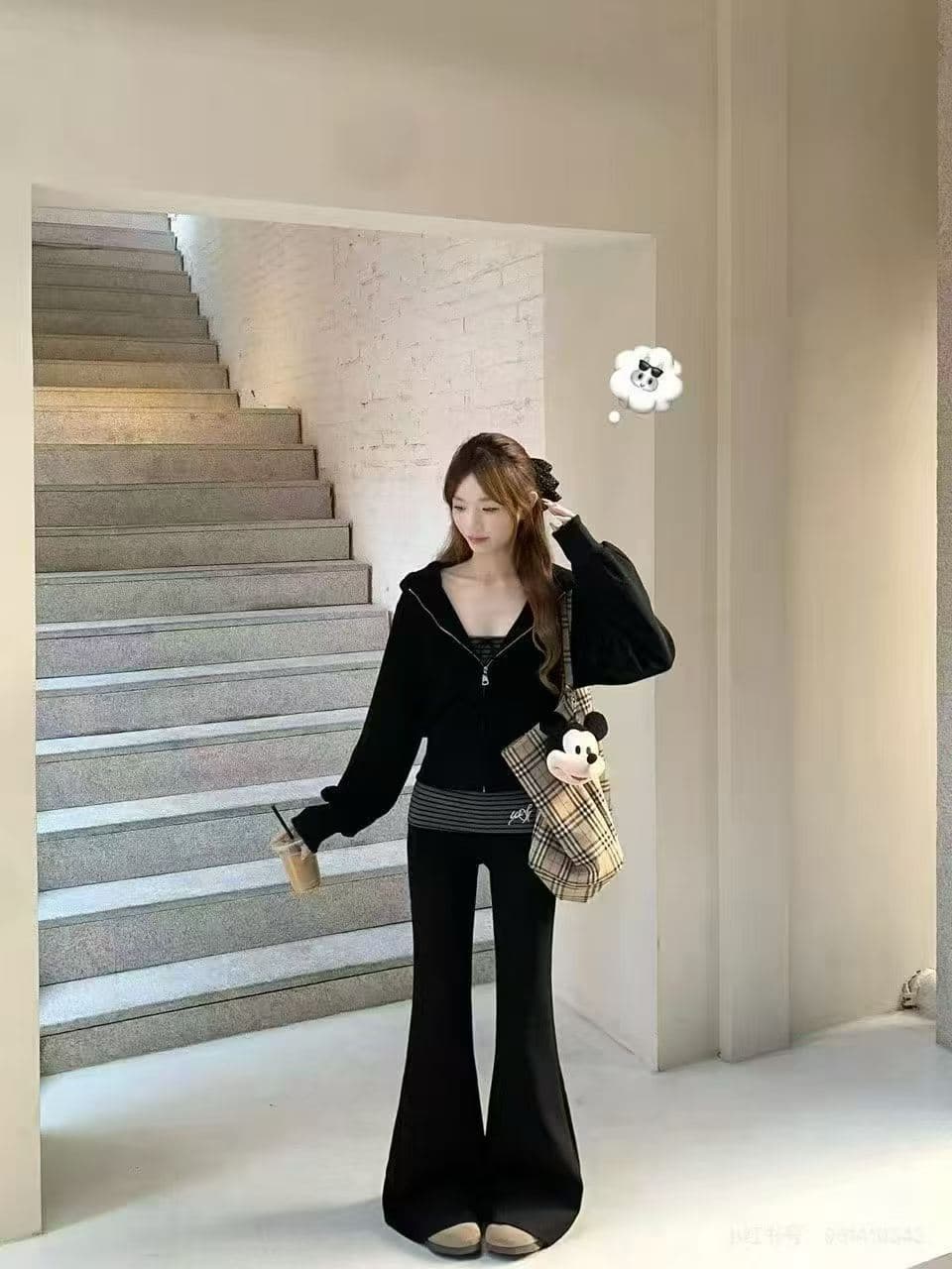 튜브탑 스트라이프 부츠컷 바지 느긋한 바람 디자인 센스 작은 대중 후드티 재킷 2026 가을 새로운 상세 이미지 7