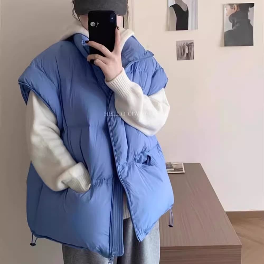대외 무역 국경 간 빅 사이즈 다운 코튼 조끼 여성 새로운 가을 겨울철 잘 생긴 스택 착용 보온 조끼