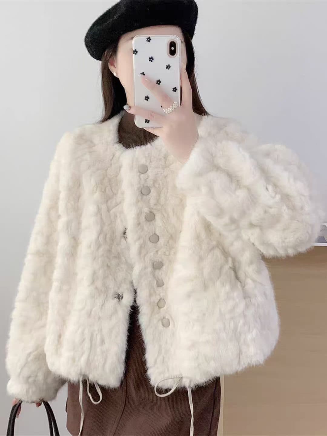 한 부서 도파민 부드러운 바람 고급 센스 핑크색 재킷 겨울 새로운 털이 많은 부드러운 찹쌀 보온 오픈 가디건 맨위 이미지 2