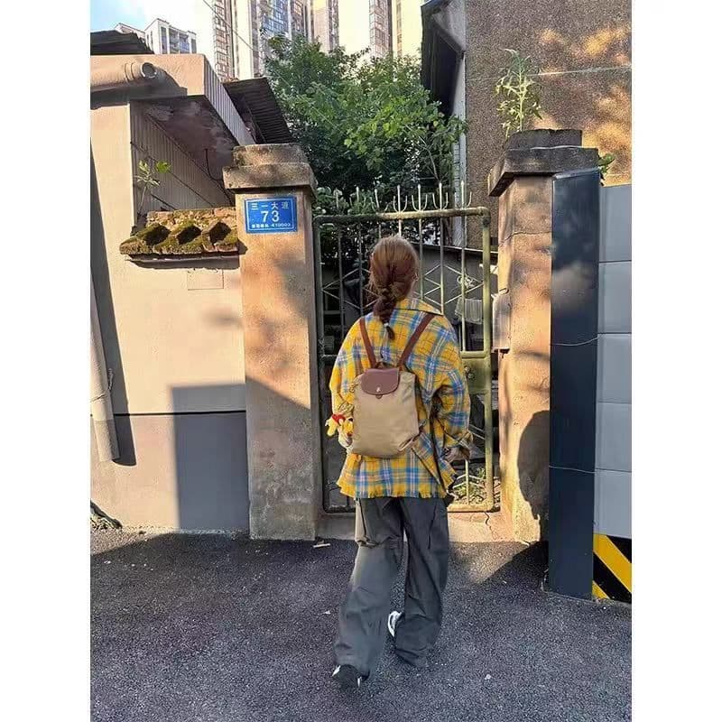 황색 체크무늬 긴팔 여성 셔츠 외부 가져 가라. 얇은 스타일 루즈핏 ins 조수 브랜드 출퇴근 레트로 작은 대중 자외선 차단 작은 외투 상세 이미지 3