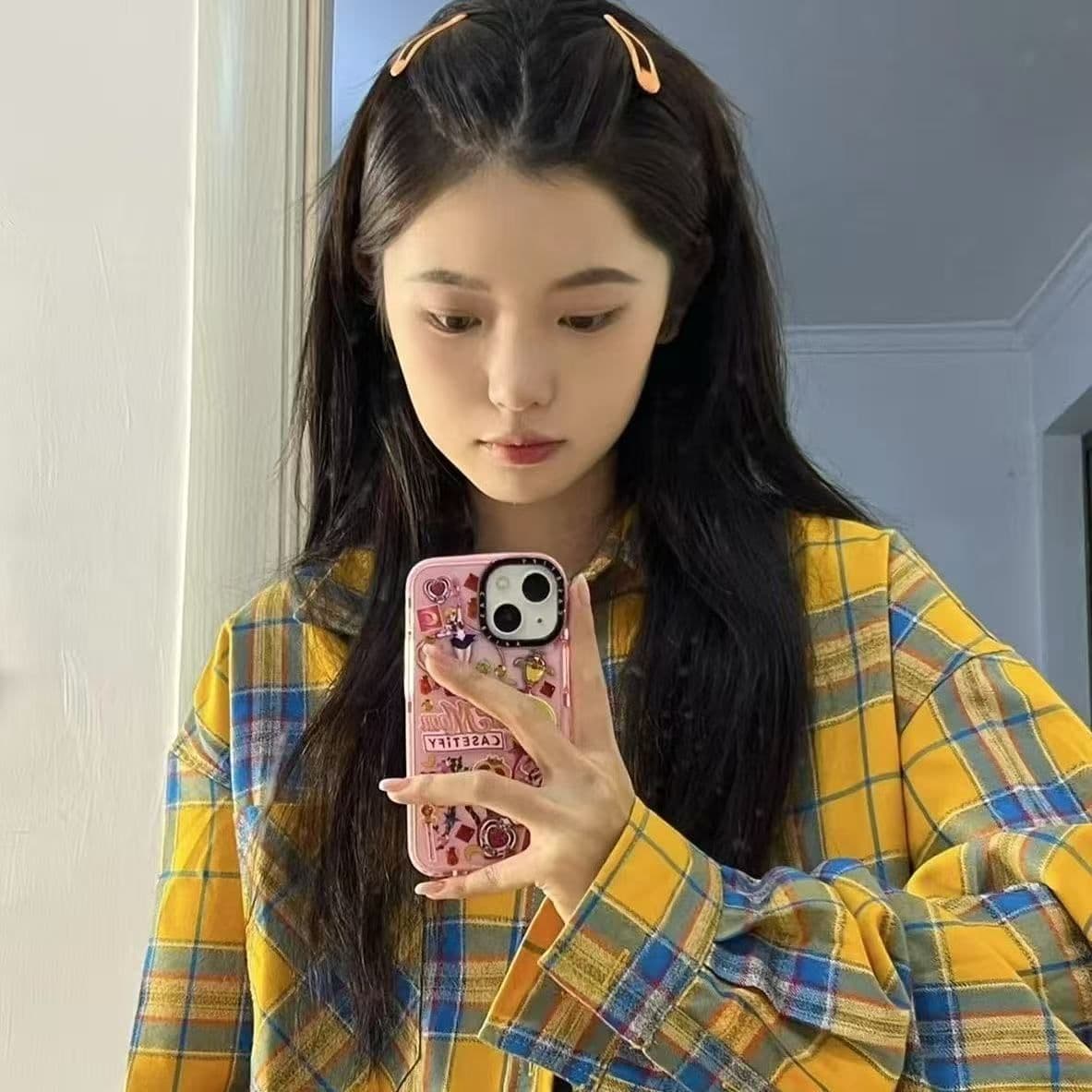 황색 체크무늬 긴팔 여성 셔츠 외부 가져 가라. 얇은 스타일 루즈핏 ins 조수 브랜드 출퇴근 레트로 작은 대중 자외선 차단 작은 외투 상세 이미지 15