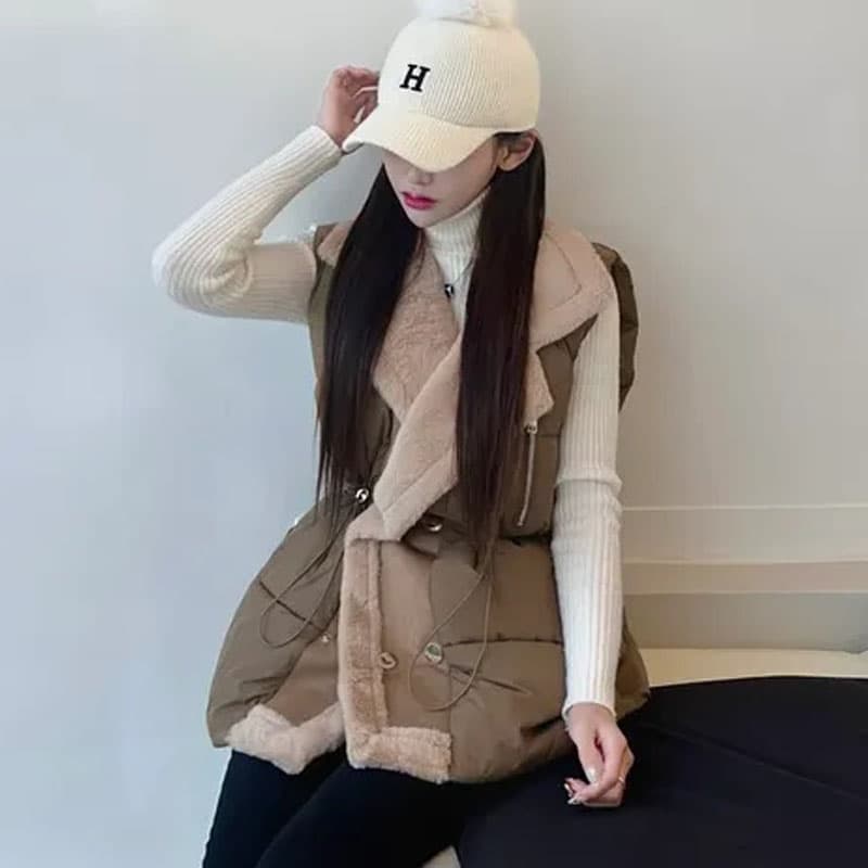 양털 패치워크 다운 코튼 베스트 여성 겨울 새로운 폭발 루즈핏 두꺼운 조끼 조끼 자켓 이미지 2