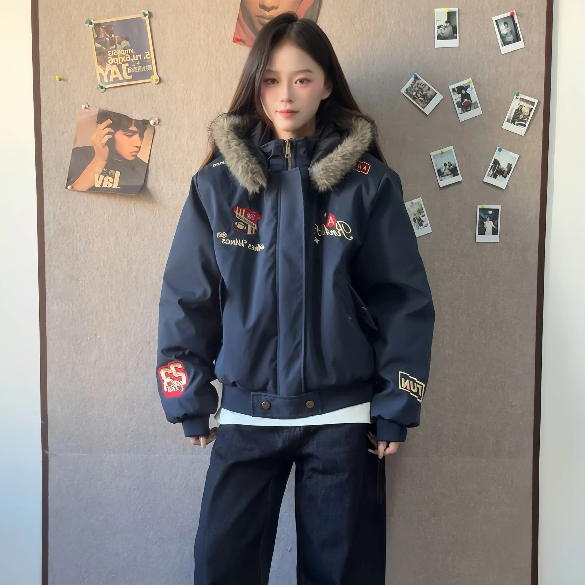 아메리칸 레트로 플라잉 재킷 좌 산 조각 자수 야구 유니폼 2026 남녀 커플 겨울 재킷 트렌디 상세 이미지 3