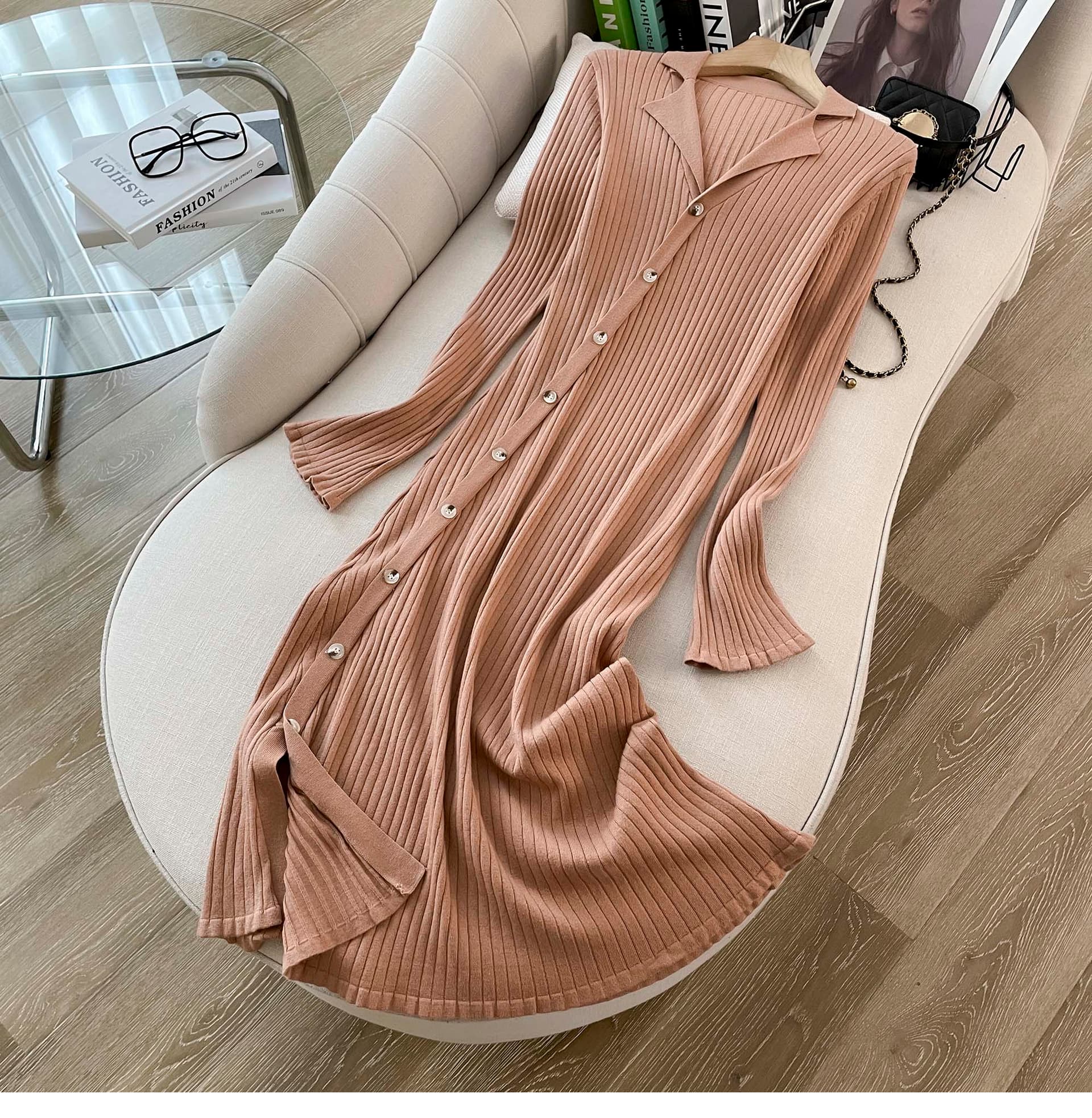 프랑스식 작은 샤넬 스타일 니트 원피스 나팔 소매 품격 여성 가을 새로운 몸매 가꾸기 디스플레이 얇고 작은 폴로 칼라 니트 드레스 상세 이미지 36