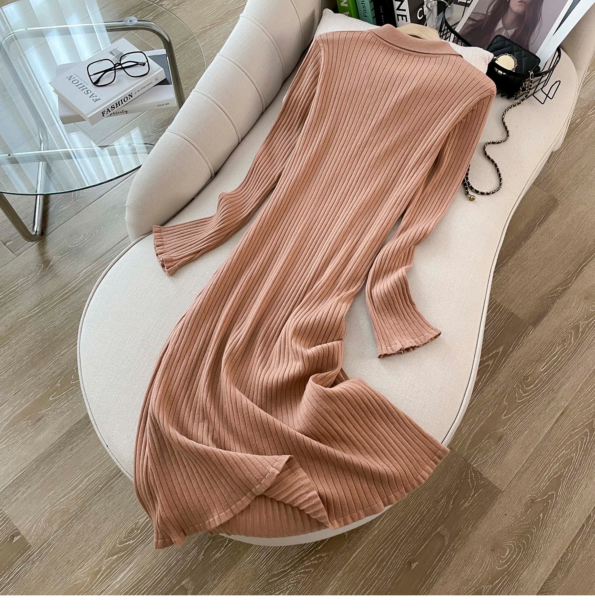 프랑스식 작은 샤넬 스타일 니트 원피스 나팔 소매 품격 여성 가을 새로운 몸매 가꾸기 디스플레이 얇고 작은 폴로 칼라 니트 드레스 상세 이미지 37