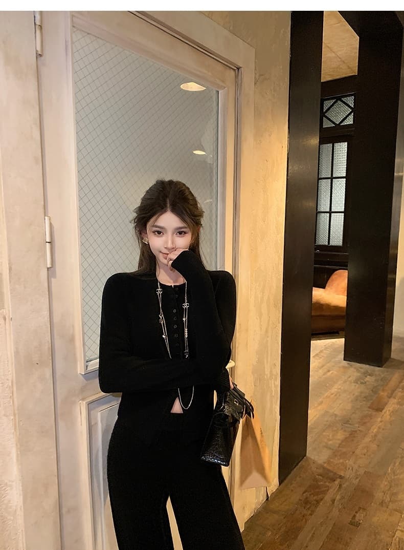 프랑스식 우아한 럭셔리 가을 새로운 품격 고급 센스 착용 가져 가라. 투피스 세트 다용도 출퇴근 니트 맨위 와이드 레깅스 바지 상세 이미지 36
