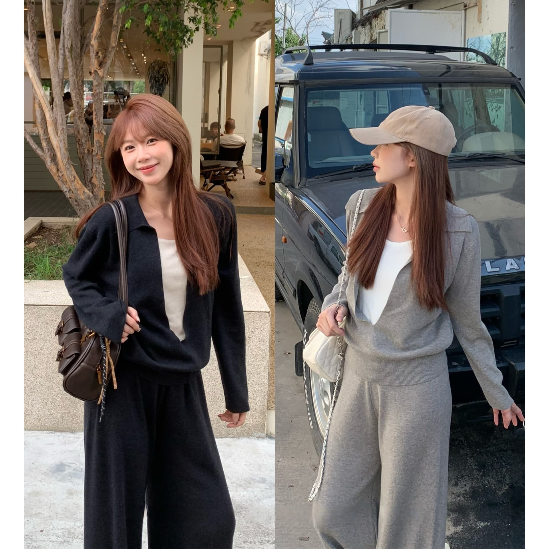 이른 가을 한 부서 페이크 레이어드 긴팔 니트 스웨터 세트 가을 새로운 패션 외국 가스 허리 수축 출퇴근 두 조각 여성 세트