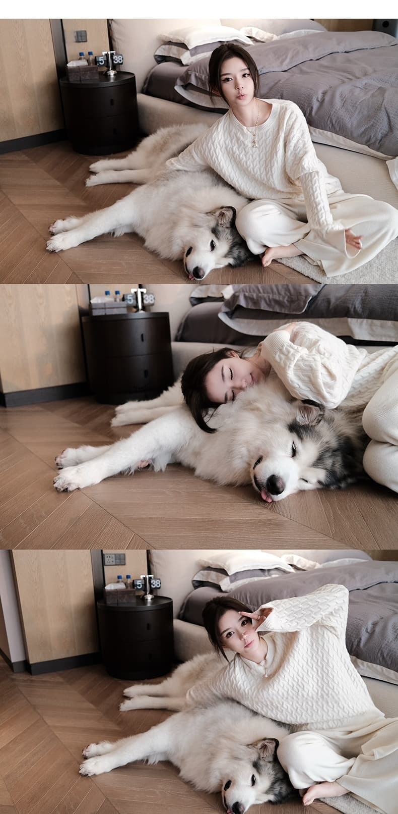 가을 겨울 새로운 패션 다용도 오래된 돈 느긋한 휴식 센스 라운드 넥 부드러운 찹쌀 트위스트 꽃 스웨터 와이드 레그 팬츠 어린이 투피스 세트 상세 이미지 2