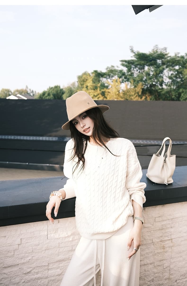 가을 겨울 새로운 패션 다용도 오래된 돈 느긋한 휴식 센스 라운드 넥 부드러운 찹쌀 트위스트 꽃 스웨터 와이드 레그 팬츠 어린이 투피스 세트 상세 이미지 38