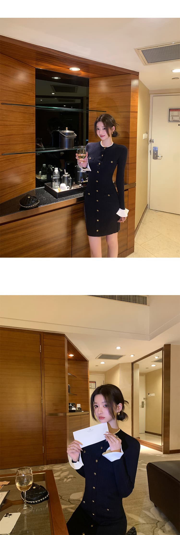 한국 스타일 작은 샤넬 스타일 우아함 2026 가을 새로운 니트 원피스 패션 슬림해 보이는 허리 수축 드레스 미니 스커트 빛 요리 한 바람 상세 이미지 5