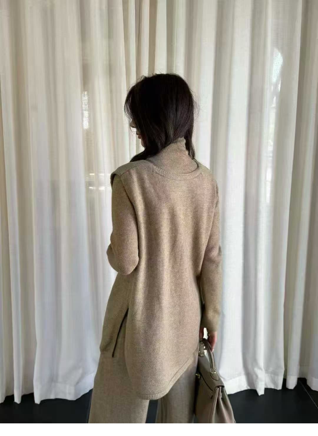 느긋한 바람 캐주얼 다용도 가을 겨울 새로운 여성 뜨개질 세트 베스트 터틀넥 인사이드 가져 가라. 긴 바지 미니멀리즘 3종 세트 상세 이미지 4