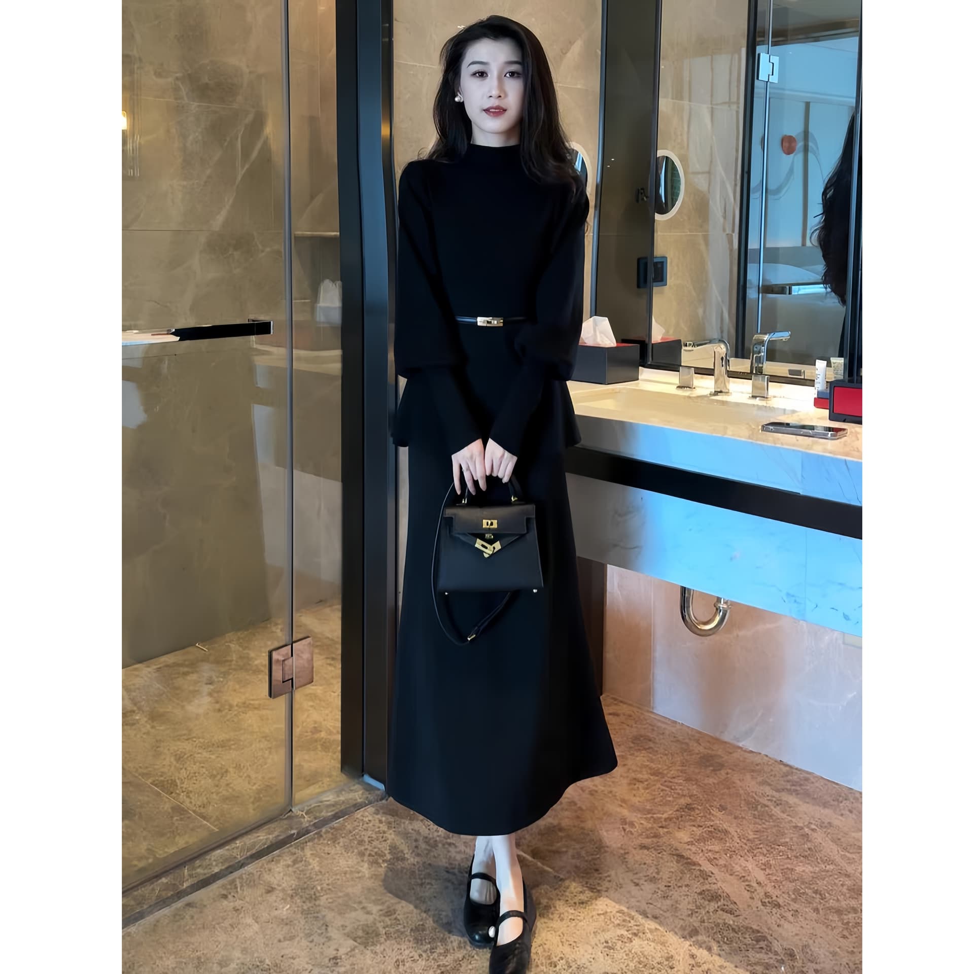 프랑스식 우아함 세트 가을 겨울 새로운 여성 투피스 세트 세련된 오래된 돈 바람 니트 세트 롱 스커트 지성 부드러운 바람