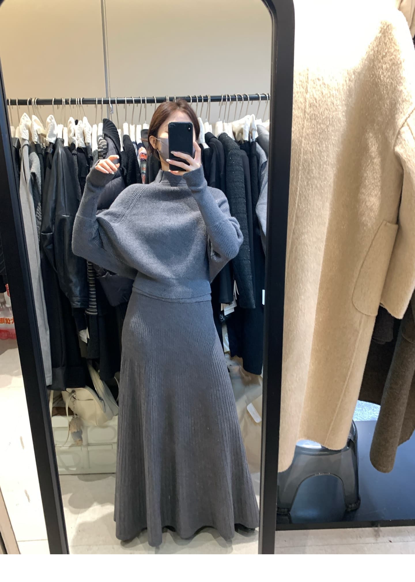 세련된 켜기 새로운 세트 여성 우아함 바람 패션 가을 겨울 새로운 니트 맨위 반신 롱 스커트 투피스 세트 슬림해 보이는 상세 이미지 19