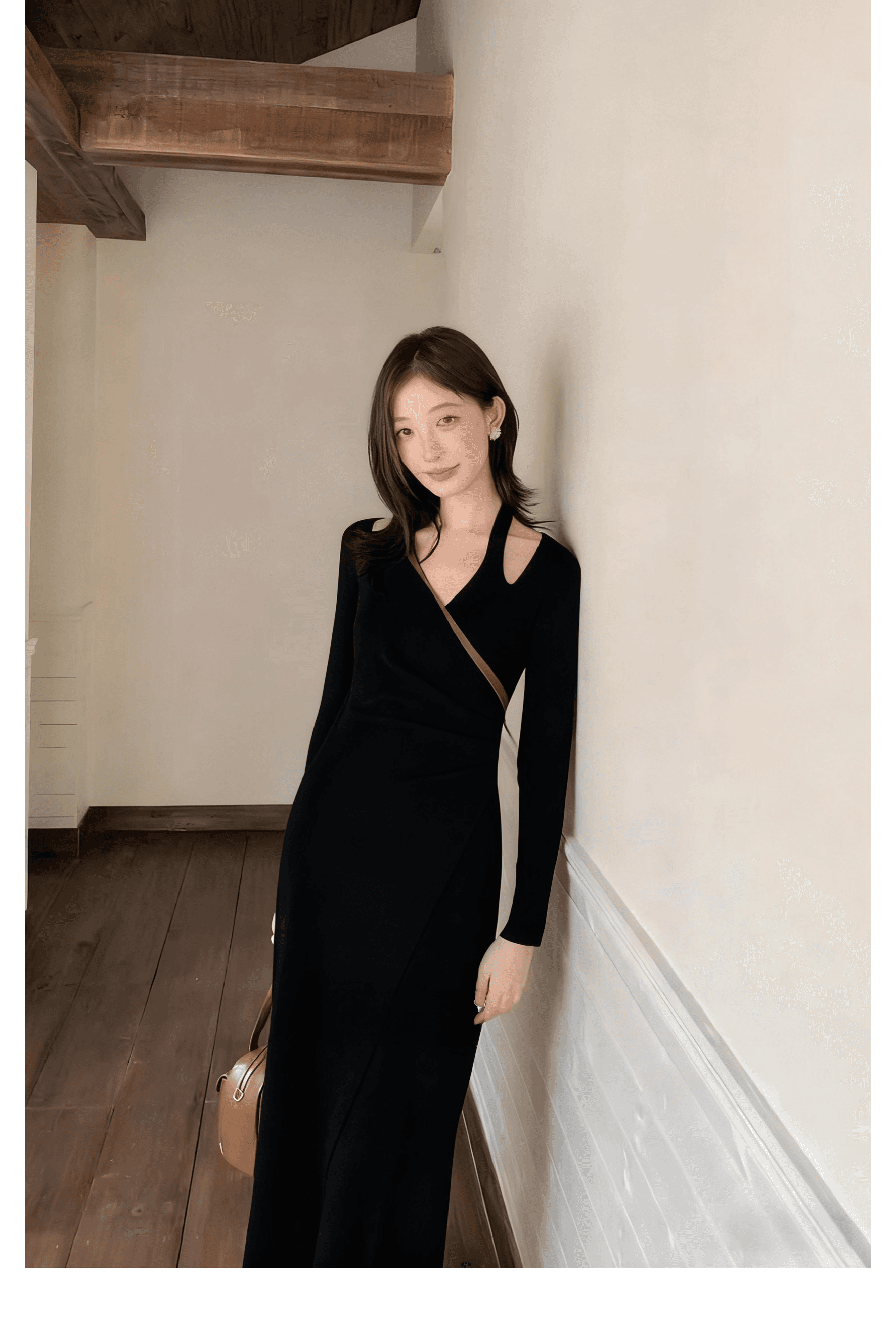 우아함 그는 벤 바람 가을 겨울 새로운 드레스 V넥 행침 목 긴팔 니트 레트로 패션 바람 작은 대중 디자인 여성 상세 이미지 20