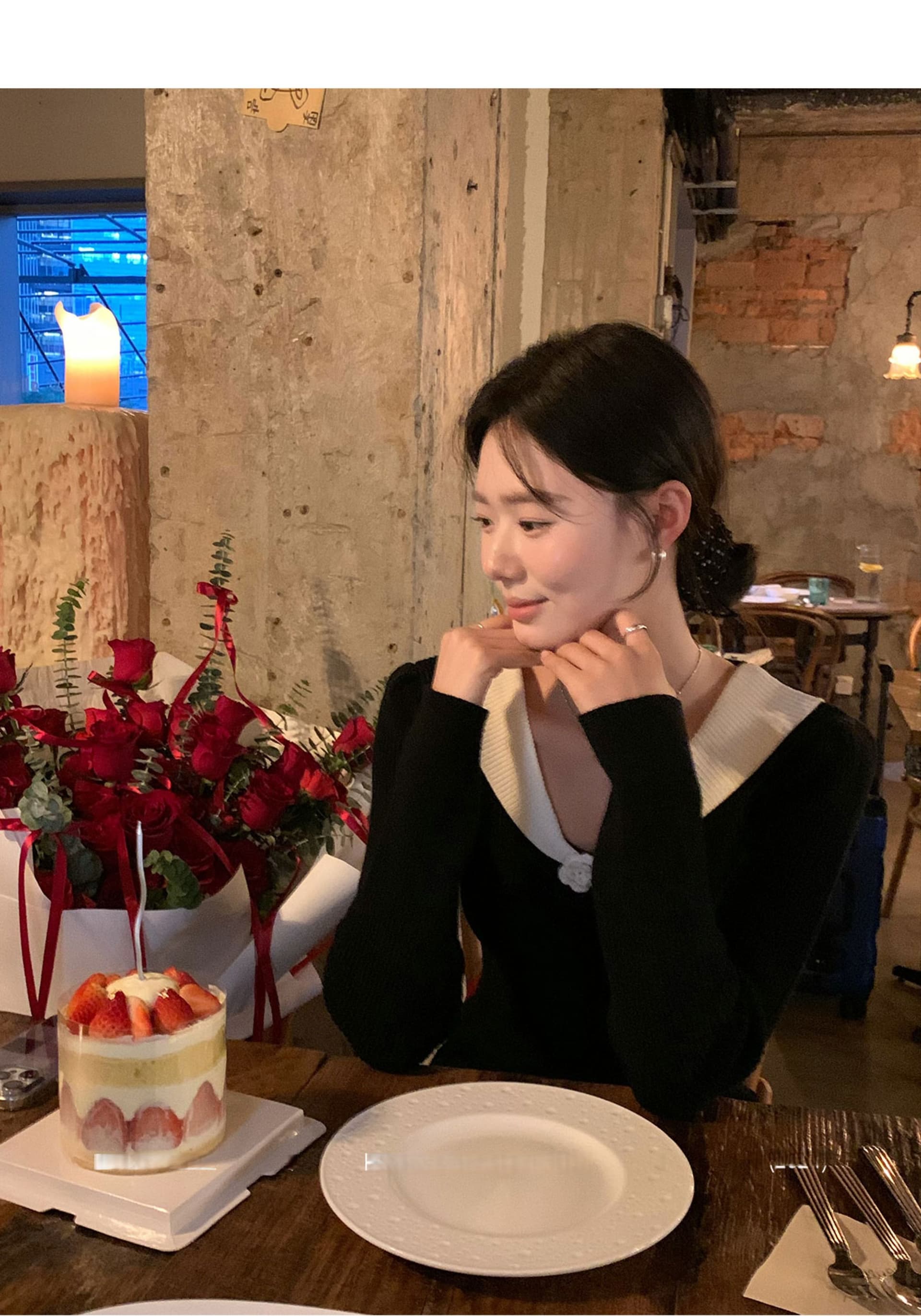 부드러운 바람 패션 드레스 가을 겨울 새로운 V넥 동백 나무 니트 롱 스커트 디자인 센스 슬림해 보이는 일상 착용 가져 가라. 상세 이미지 12